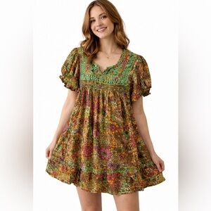 Sister Mary Floral Embroidered Mini Dress Size L